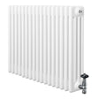 Traditional white 4 column radiator with a glossy finish, featuring a chrome valve, ideal for classic home heating solutions