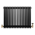 Traditional black 4 column radiator with a sleek, glossy finish and brass valves, measuring 600 x 785mm, ideal for classic interiors