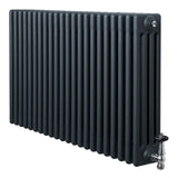Traditional anthracite grey 4 column radiator with a sleek, textured finish and stylish valves, measuring 600 x 1010mm