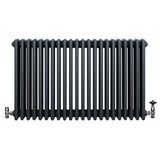Traditional anthracite grey 4 column radiator with a sleek, ribbed design and chrome valves, ideal for modern interiors