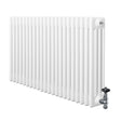Traditional white 4 column radiator with a smooth finish, featuring a sleek design and a chrome valve for efficient heating