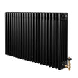 Traditional black 4 column radiator with a sleek finish, featuring a brass valve, ideal for vintage and modern interiors