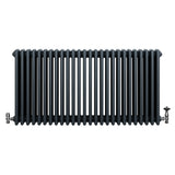 Traditional anthracite grey 4 column radiator with a sleek, vertical design and polished valves, ideal for classic interiors