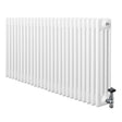 Traditional white 4 column radiator with a sleek design, featuring smooth surfaces and a chrome valve for efficient heating