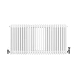 Traditional white 4 column radiator with a smooth finish, featuring valves on both ends, measuring 600 x 1190mm