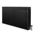 Traditional black 4 column radiator with a sleek, smooth finish and brass valves, measuring 600 x 1190mm for efficient heating
