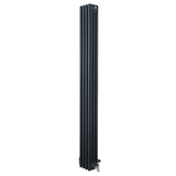 Traditional anthracite grey 4 column radiator, 1800 x 200mm, featuring a sleek vertical design and polished valves for modern interiors