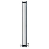 Traditional anthracite grey 4 column radiator, 1800 x 200mm, featuring sleek vertical lines and polished valves for modern decor