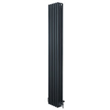 Traditional anthracite grey 4 column radiator, 1800 x 290mm, featuring a sleek vertical design and polished valves for modern interiors