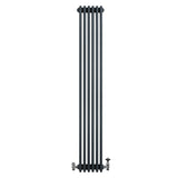 Traditional anthracite grey 4 column radiator with sleek vertical design, measuring 1800 x 290mm, featuring chrome valves