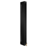 Traditional black 4 column radiator with a sleek vertical design, measuring 1800 x 290mm, featuring brass valves for stylish heating solutions