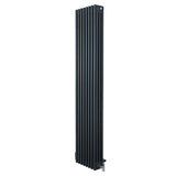 Traditional 4 column radiator in anthracite grey, 1800 x 380mm, featuring vertical lines and polished valves for a sleek look