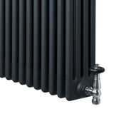 Traditional anthracite grey 4 column radiator with sleek vertical lines and polished valves, ideal for modern interiors