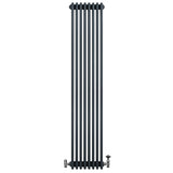 Traditional anthracite grey 4 column radiator, 1800 x 380mm, featuring a sleek vertical design and polished valves for modern interiors
