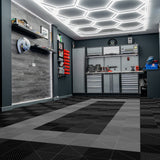 Vented Garage Floor Tiles With Edges – 90 Black & 30 Grey