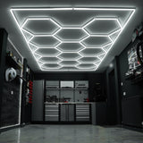 Hexagon LED Light & Vented Garage Floor Tiles x 120 With Edges - Black