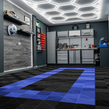 Hexagon LED Light & Vented Garage Floor Tiles With Edges - 90 Black & 30 Blue