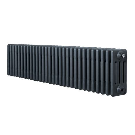 Traditional anthracite 4 column radiator, 300 x 1370mm, featuring a sleek, ribbed design and durable metal construction for efficient heating