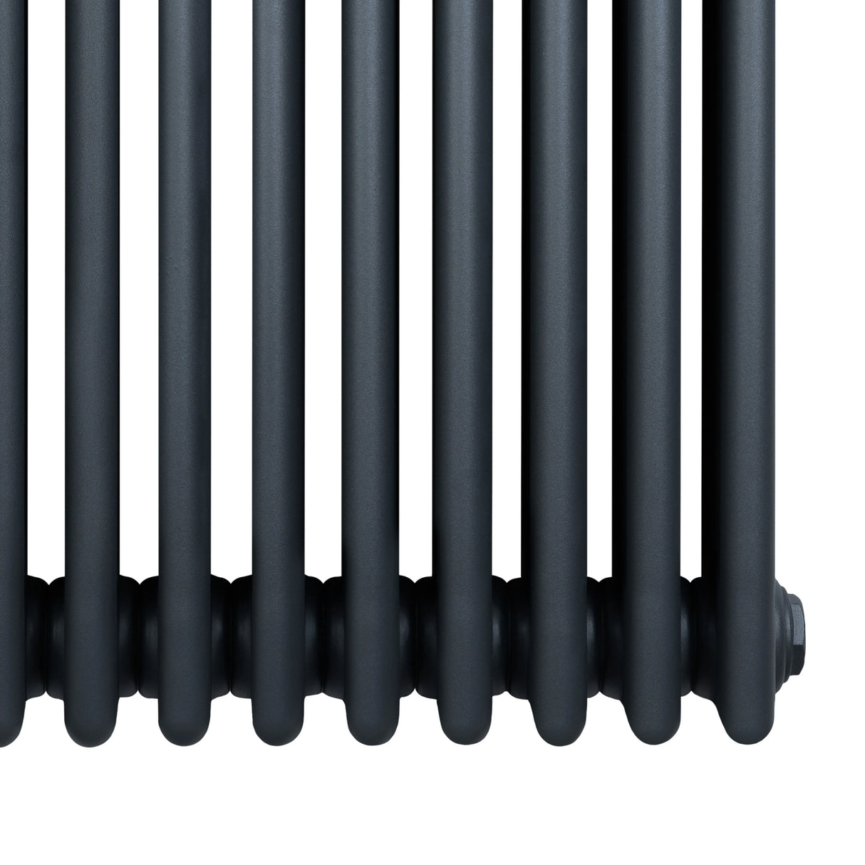 Traditional anthracite 4 column radiator with a sleek, matte finish, featuring evenly spaced vertical columns and rounded edges
