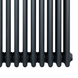 Traditional anthracite 4 column radiator with a sleek, matte finish, featuring evenly spaced vertical columns and rounded edges