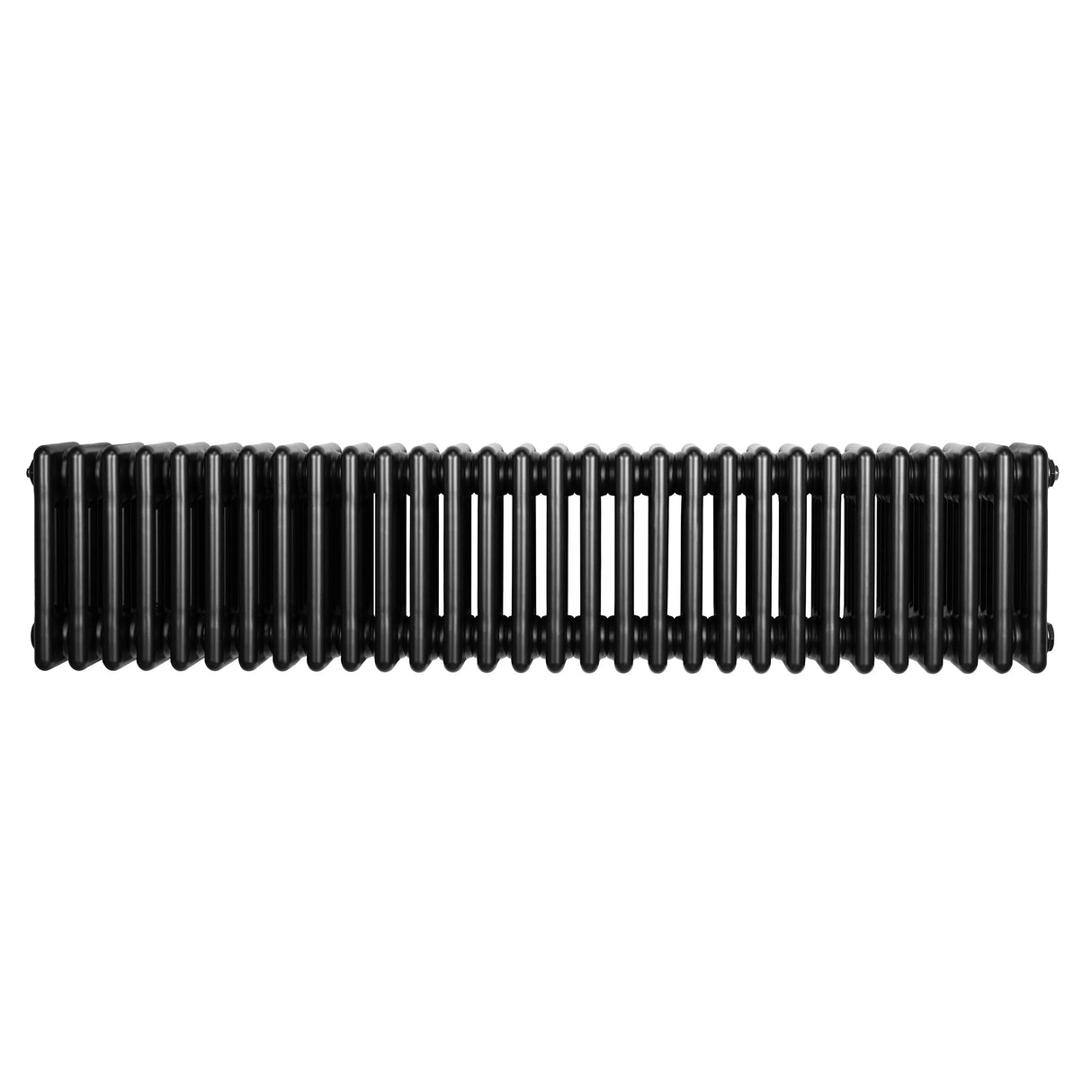 Traditional black 4 column radiator measuring 300 x 1370mm, featuring a sleek, smooth finish and classic design for efficient heating