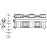 Traditional black 4 column radiator with detailed dimensions, showcasing a sleek, vintage design ideal for classic interiors