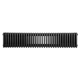 Traditional 4 column radiator in sleek black finish, measuring 300 x 1505mm, featuring a classic design with smooth, even lines