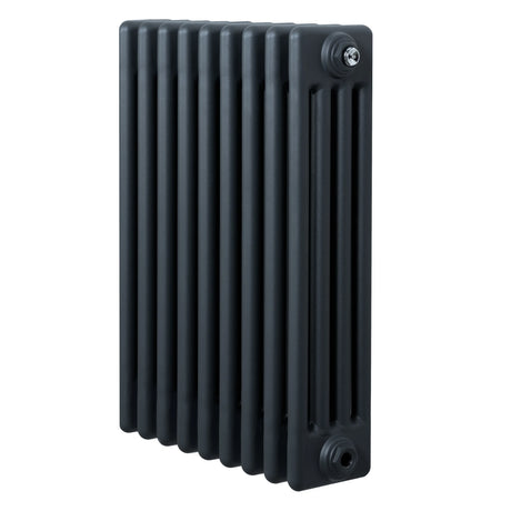Traditional anthracite grey 4 column radiator, 600 x 425mm, featuring a sleek, smooth finish and a compact design for efficient heating