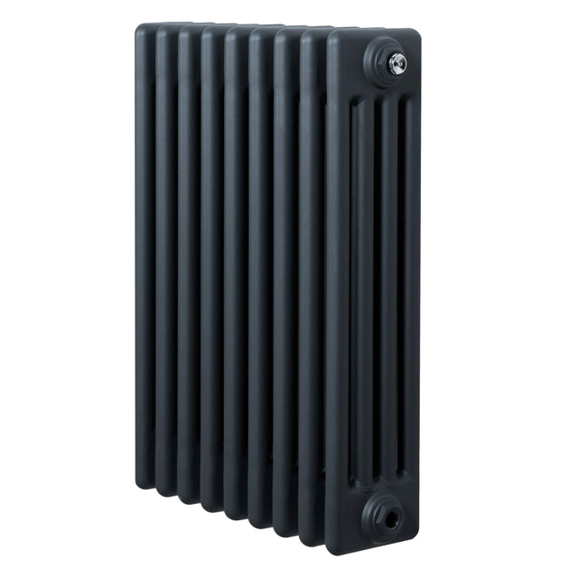Traditional anthracite grey 4 column radiator, 600 x 425mm, featuring a sleek, smooth finish and a compact design for efficient heating