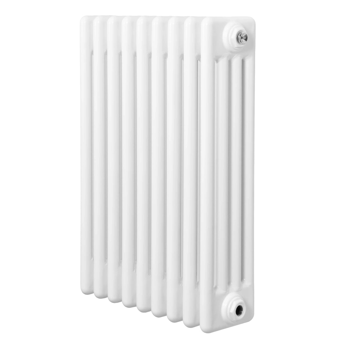 Traditional 4 column radiator in white, 600 x 425mm, featuring a smooth, glossy finish and a classic design for efficient heating