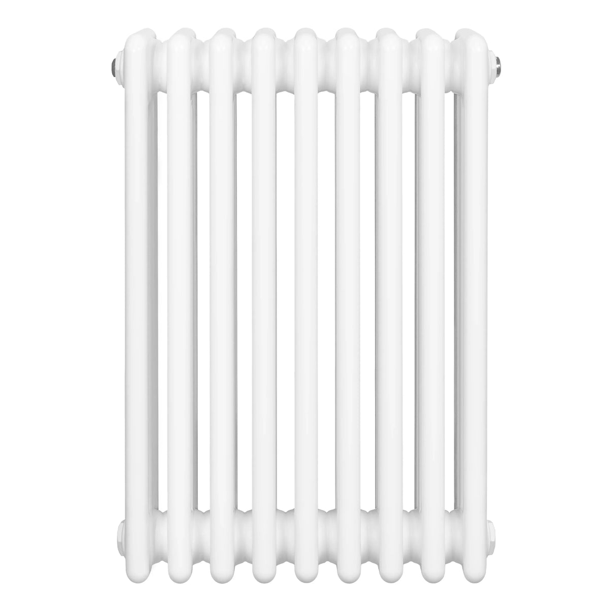 Traditional 4 column radiator in white, measuring 600 x 425mm, featuring smooth, glossy finish and rounded edges for a classic look