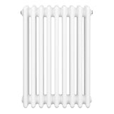 Traditional 4 column radiator in white, measuring 600 x 425mm, featuring smooth, glossy finish and rounded edges for a classic look