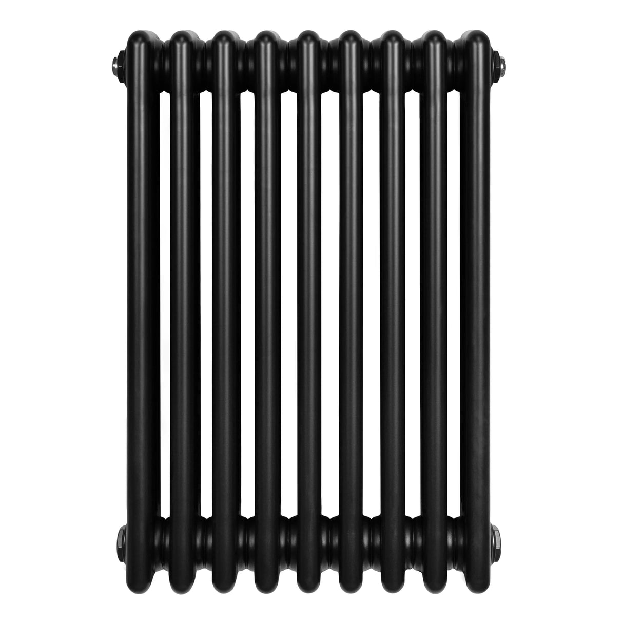 Traditional black 4 column radiator with a sleek, glossy finish and rounded edges, measuring 600 x 425mm, ideal for classic interiors