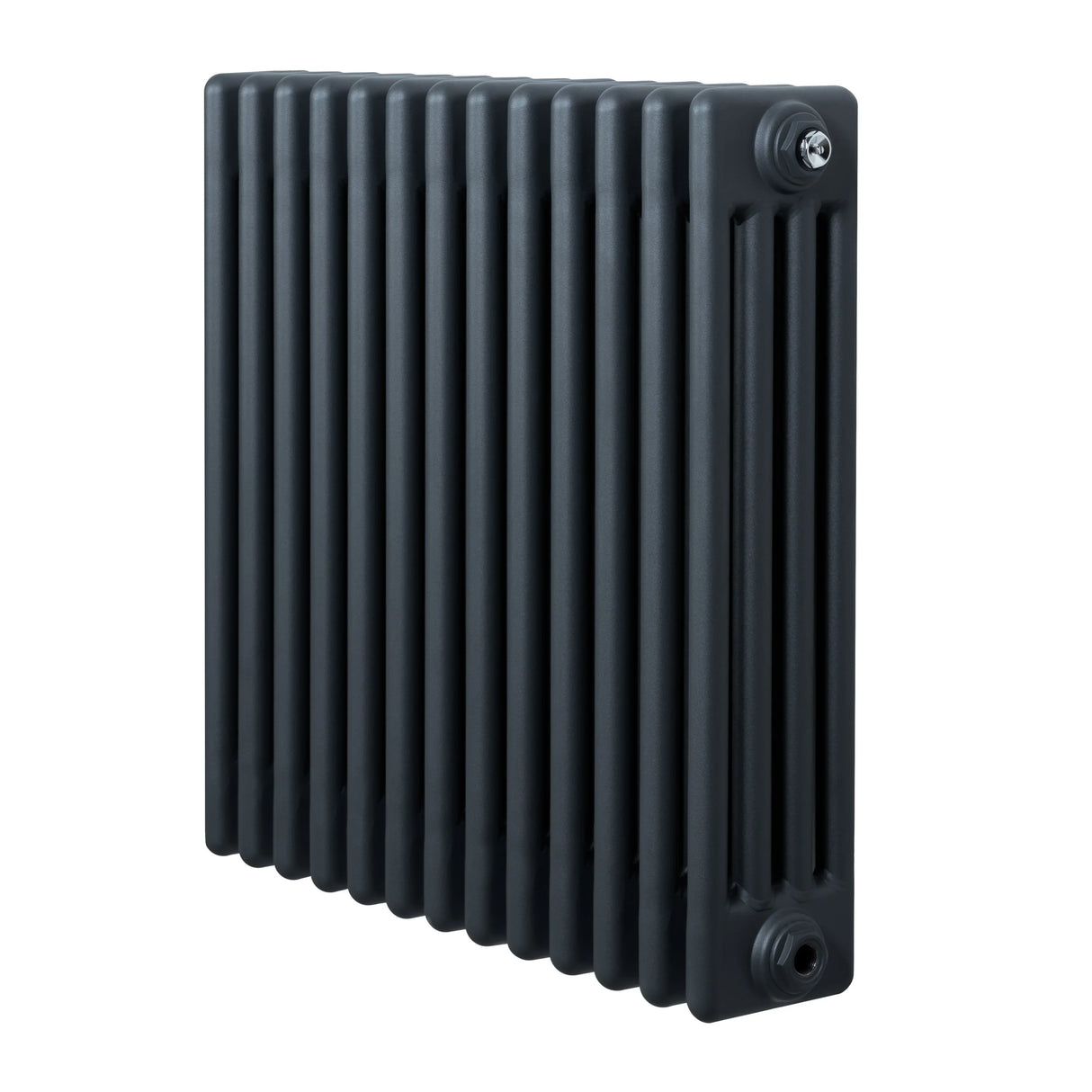 Traditional 4 column radiator in anthracite grey, featuring a sleek design with a smooth finish and vertical lines, ideal for modern interiors