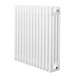Traditional white 4 column radiator, 600 x 605mm, featuring a smooth, glossy finish and vertical slats for efficient heating