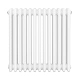 Traditional 4 column radiator in sleek white finish, measuring 600 x 605mm, featuring smooth, rounded edges and a classic design