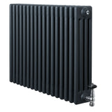 Traditional anthracite grey 4 column radiator with a sleek, ribbed design and polished valves, ideal for classic interiors