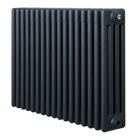 Traditional 4 column radiator in anthracite grey, featuring a sleek, vertical design with a smooth, matte finish and visible fittings