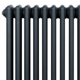 Traditional 4 column radiator in anthracite grey, featuring a sleek, modern design with smooth, rounded edges and a matte finish