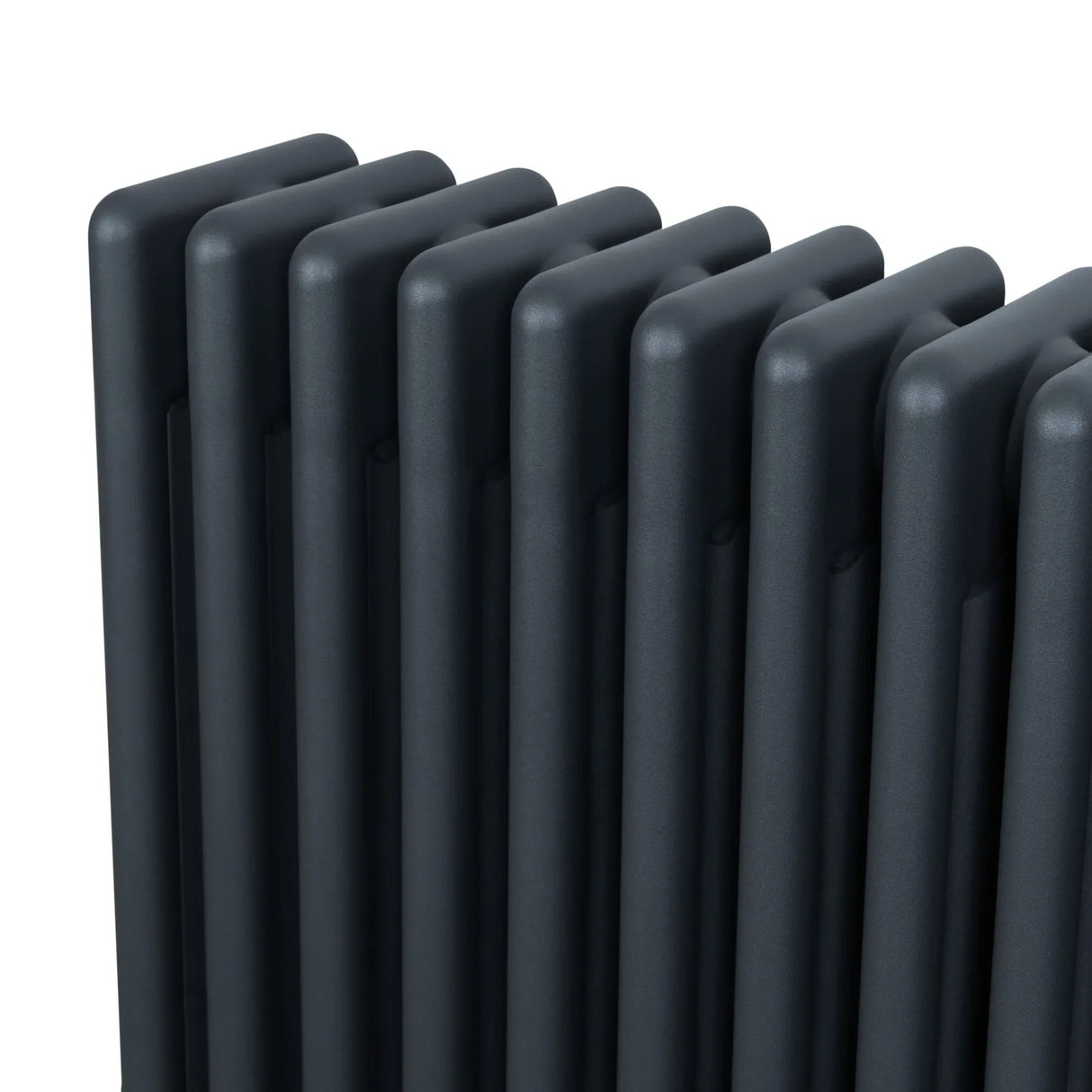 Traditional 4 column radiator in anthracite grey, featuring a sleek, modern design with smooth, rounded edges and a textured finish