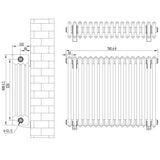 Traditional 4 column radiator in white, measuring 600 x 785mm, showcasing detailed dimensions and a classic design suitable for various interiors