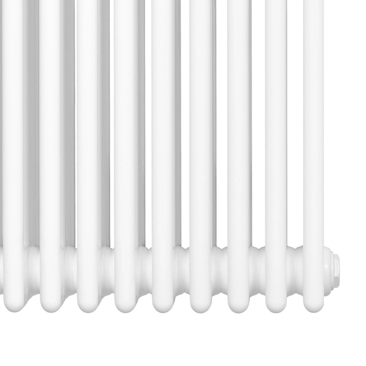 Traditional 4 column radiator in white, featuring smooth, glossy finish and vertical design, ideal for classic home decor