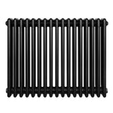 Traditional 4 column radiator in sleek black finish, featuring a smooth, glossy surface and a compact 600 x 785mm design