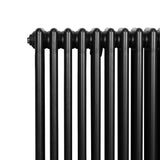 Traditional black 4 column radiator with a sleek, glossy finish, showcasing vertical lines and a sturdy design, ideal for classic interiors