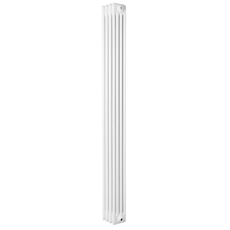 Traditional 4 column radiator in white, measuring 1800 x 200mm, featuring a sleek, vertical design with smooth, textured fins