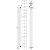 Traditional 4 column radiator in white, measuring 1800 x 200mm, featuring a sleek design with vertical lines and rounded edges
