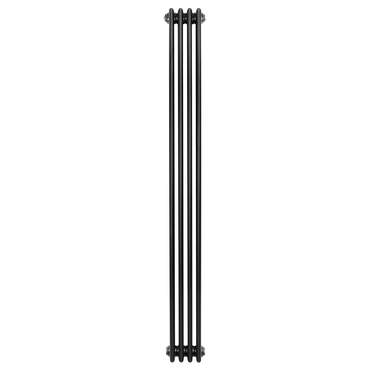 Traditional 4 column radiator in sleek black finish, measuring 1800 x 200mm, featuring a vertical design and smooth texture