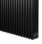 Traditional 4 column radiator in sleek black finish, featuring a ribbed texture and compact design, measuring 1800 x 200mm