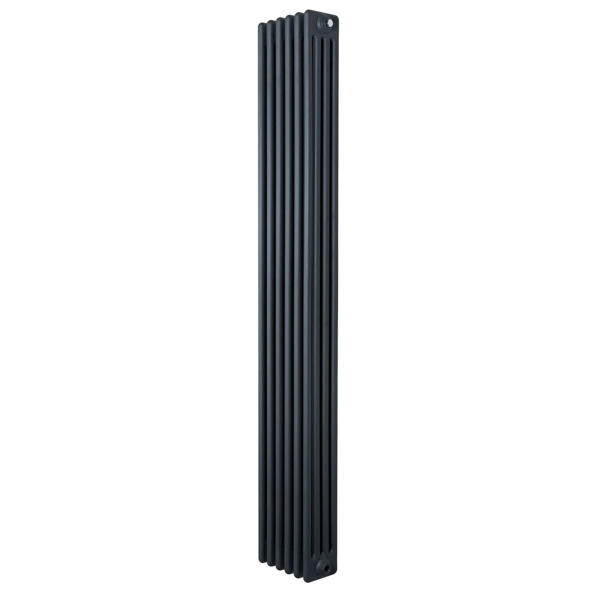 Traditional 4 column radiator in anthracite grey, featuring a sleek vertical design with smooth, textured surfaces and a modern finish