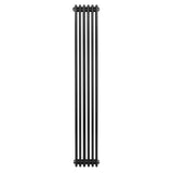Traditional 4 column radiator in sleek black finish, measuring 1800 x 290mm, featuring a tall, narrow design with smooth, polished surfaces